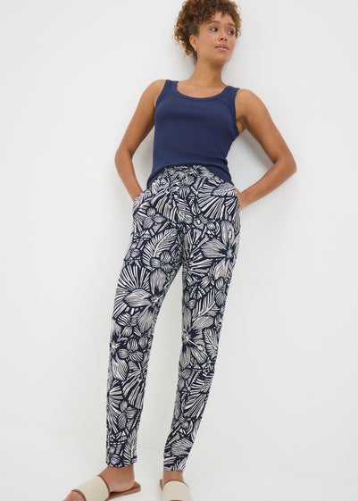 Navy Floral Tapered Trousers