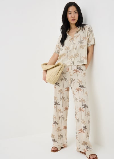 Stone Palm Linen Blend Wide Leg Trousers