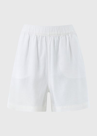 White Linen Blend Shorts