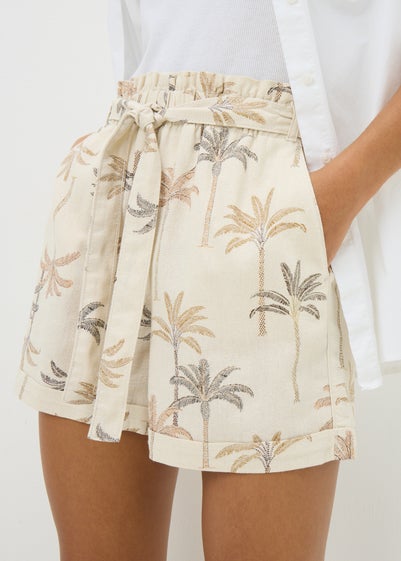 Natural Linen Blend Palm Print Shorts
