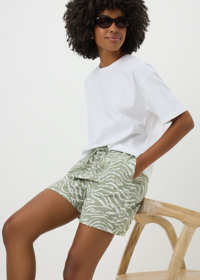 Green Zebra Print Textured Shorts