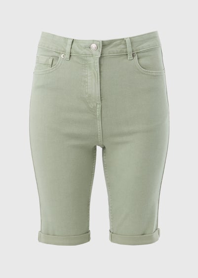 April Green Denim Knee Shorts