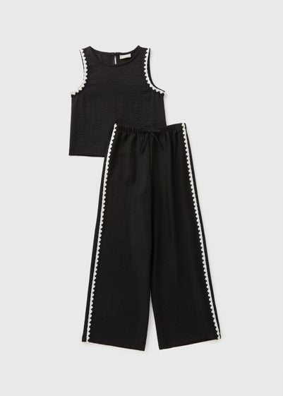 Girls Black Scalloped Top & Trousers Set (7-15yrs)