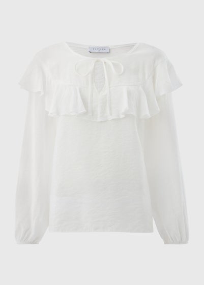 White Frill Tie Neck Blouse