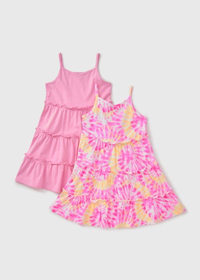 2 Pack Girls Pink Tie Dye Tiered Dress (7-15yrs)