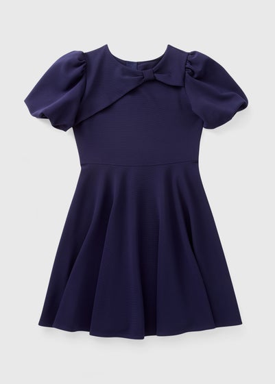 Girls Navy Bow Scuba Dress (7-15yrs)