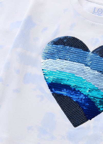 Girls Blue Sequin Tie Dye T-Shirt (7-15yrs)