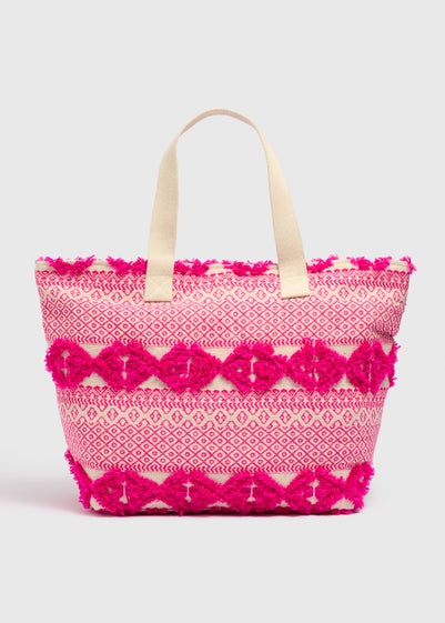 Pink Jacquard Beach Bag