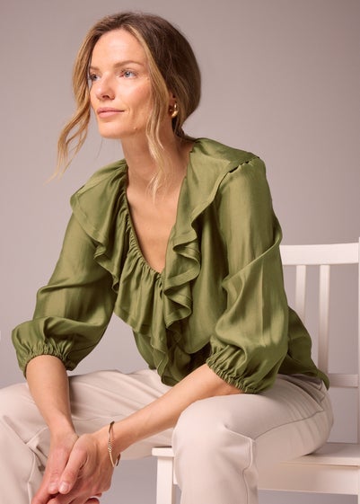 Et Vous Khaki Frill Blouse