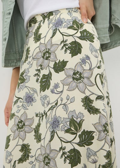 Cream Floral Flared Midaxi Skirt
