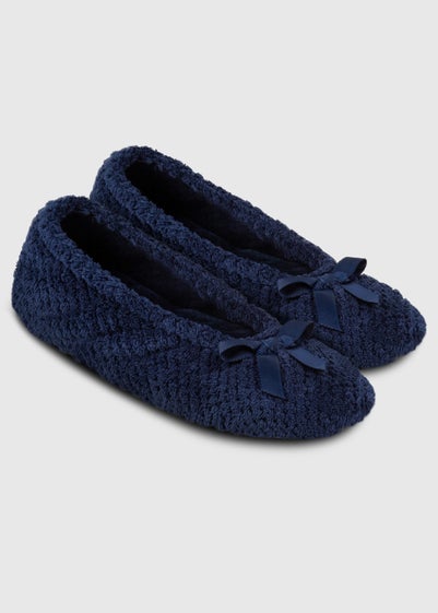 Totes Isotoner Navy Ladies Popcorn Ballet Slippers