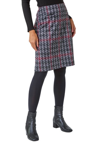 Roman Red Houndstooth Stretch Pencil Skirt