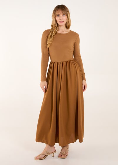 Blue Vanilla Mocha Long Sleeve Scuba Crepe Skirt Dress