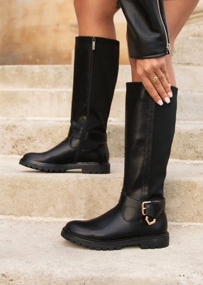 Linzi Regent Black Faux Leather High Leg Boot