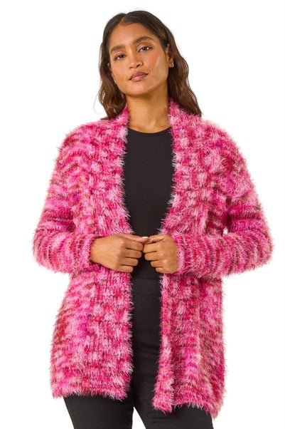 Roman Pink Fluffy Longline Cosy Cardigan