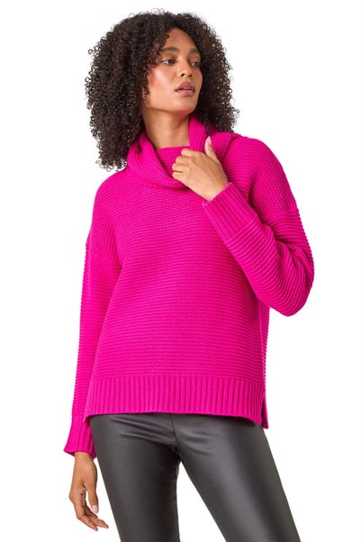 Roman Candy Pink Textured Cowl Neck Jumper