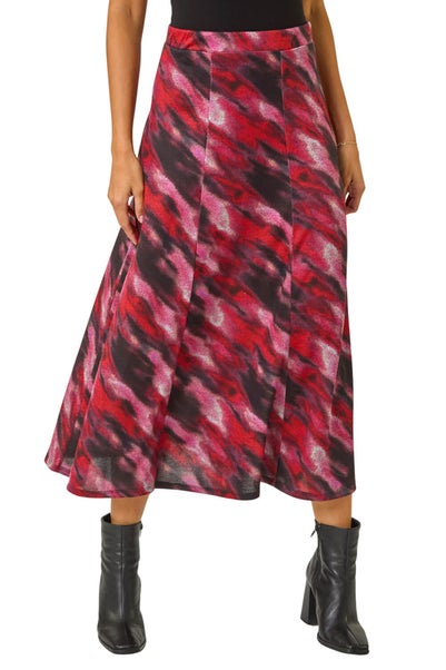 Roman Red Abstract Print Midi Skirt