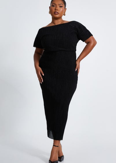 Quiz Black Curve Pleated Midi Dress