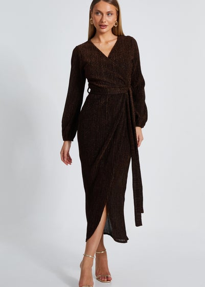 Quiz Brown Long Sleeve Midaxi Dress