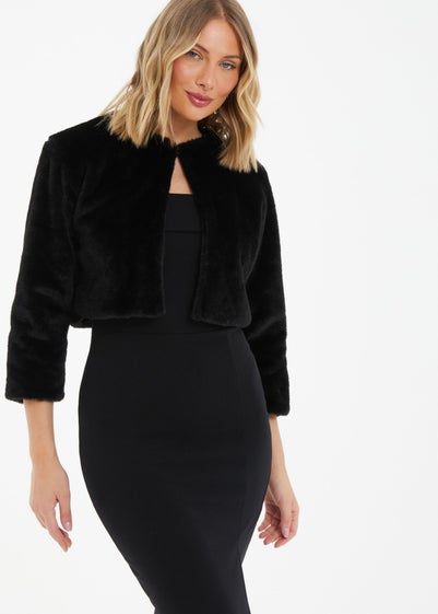 Quiz Black Faux Fur Long Sleeve Cape