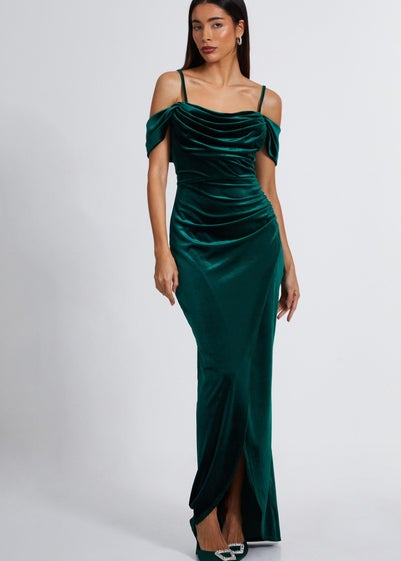 Quiz Green Velvet Cowl Neck Maxi Dress