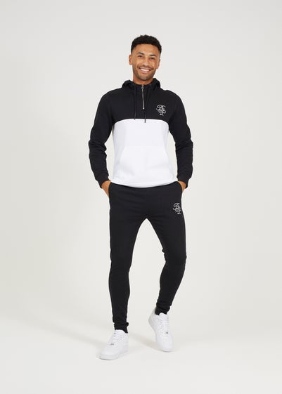 Brave Soul Black Contrast Panel Quarter Zip Hoody and Jogger Set