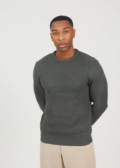 Brave Soul Green Crew Neck Chunky Knit Jumper