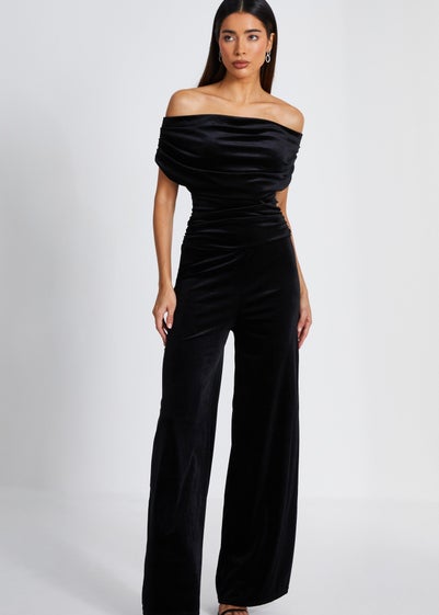 Quiz Black Bardot Velvet Jumpsuit