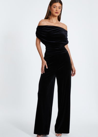 Quiz Black Bardot Velvet Jumpsuit