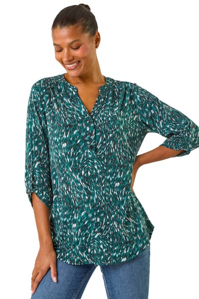 Roman Teal Abstract Linear Print Shirt