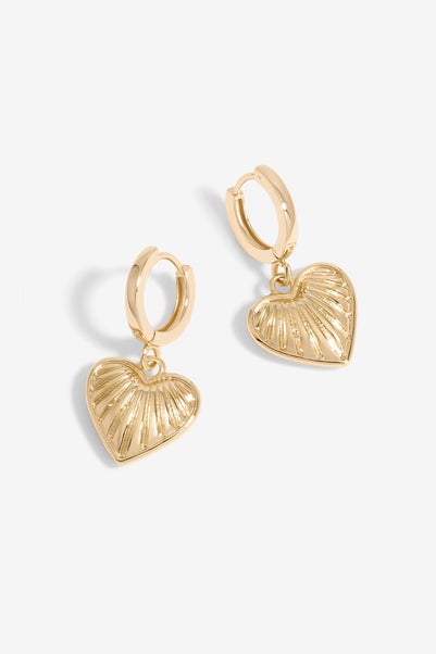 Mood Gold Textured Heart Drop Earrings