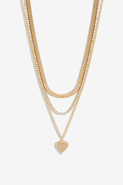 Mood Gold Crystal Delicate Heart Layered Necklaces (Pack of 3)