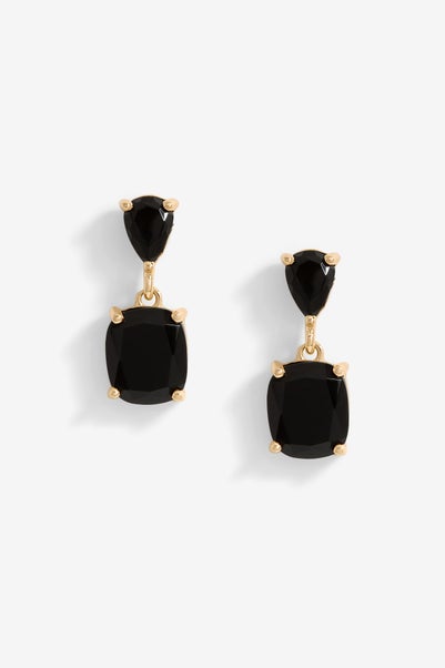 Mood Gold Black Double Stone Drop Earrings