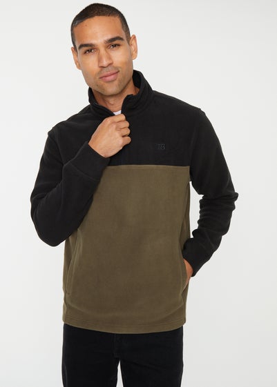 Threadbare Black Two Tone Quarter Zip Fleece Jumper