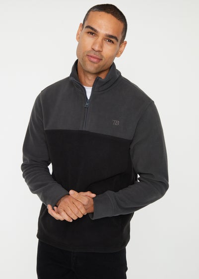 Threadbare Grey Two Tone Quarter Zip Fleece Jumper