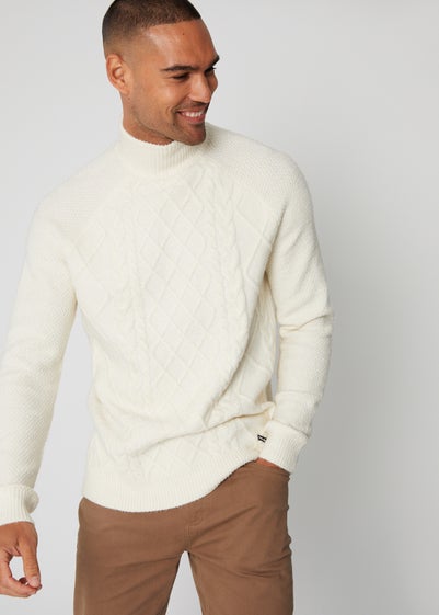 Threadbare Natural Turtle Neck Cable Knit Jumper