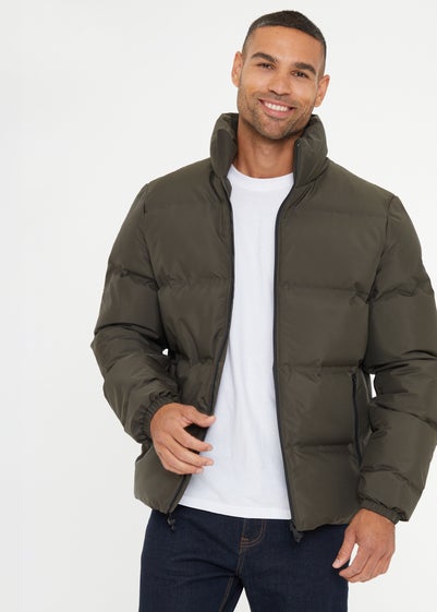 Threadbare Khaki Showerproof Funnel Neck Puffer Jacket