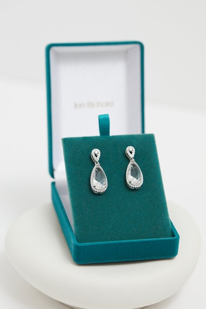 Jon Richard Rhodium Plated Cubic Zirconia Pear Drop Earrings - Gift Boxed