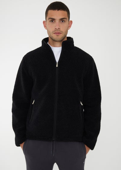 Threadbare Black Zip Through Funnel Neck Borg Fleece