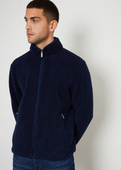 Threadbare Navy Zip Through Funnel Neck Borg Fleece