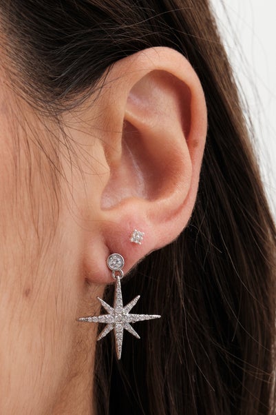 Jon Richard Silver Plated Cubic Zirconia Star Drop Earrings