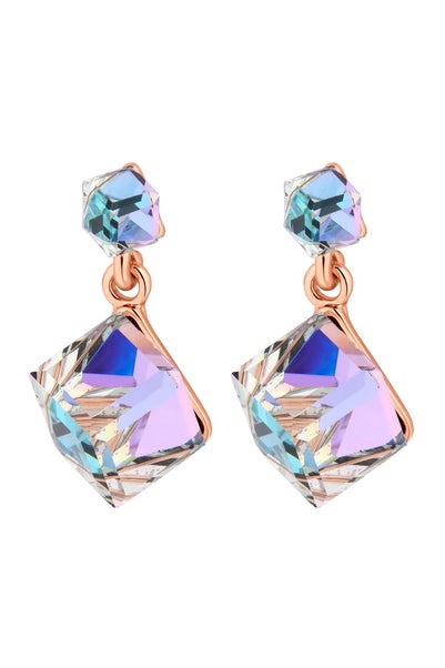 Jon Richard Radiance Collection Rose Gold Plated Aurora Borealis Cube Drop Earrings