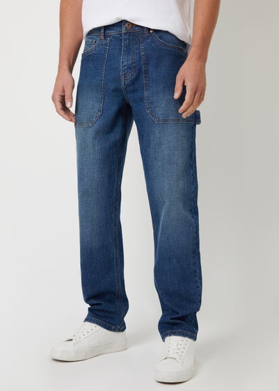 Threadbare Blue Stretch Straight Leg Carpenter Jeans With Stretch