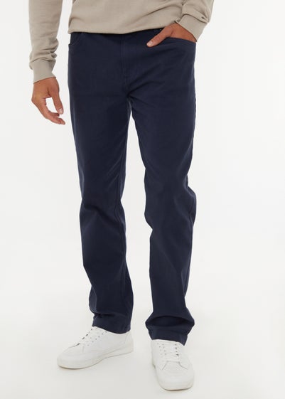 Threadbare Navy Straight Leg Cotton Canvas Trousers With Stretch