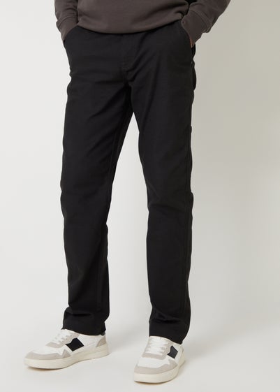 Threadbare Black Cotton Straight Leg Chino Cargo Trousers With Stretch