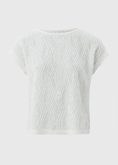 Cream Wavy Textured Crew Neck T-Shirt