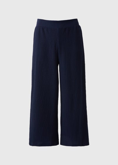 Navy Textured Cropped Trousers