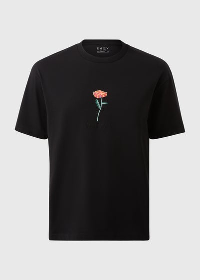 Black Flower Embroidered T-Shirt