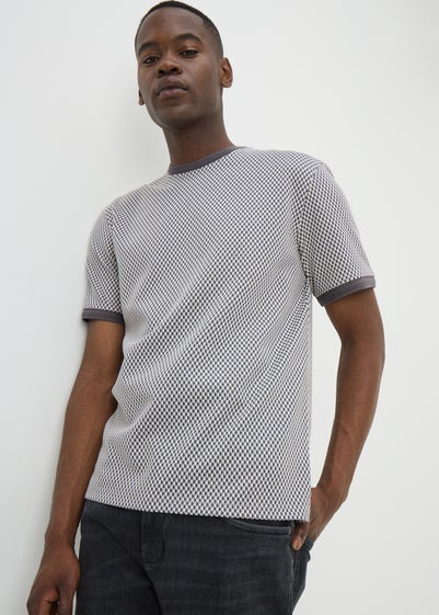 Charcoal Smart Jacquard Checker T-Shirt