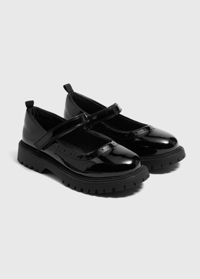 Girls Black Patent Chunky School Shoes (Younger 10-Older 6)